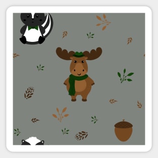 Winter Green Moose Woodland Pattern Sticker